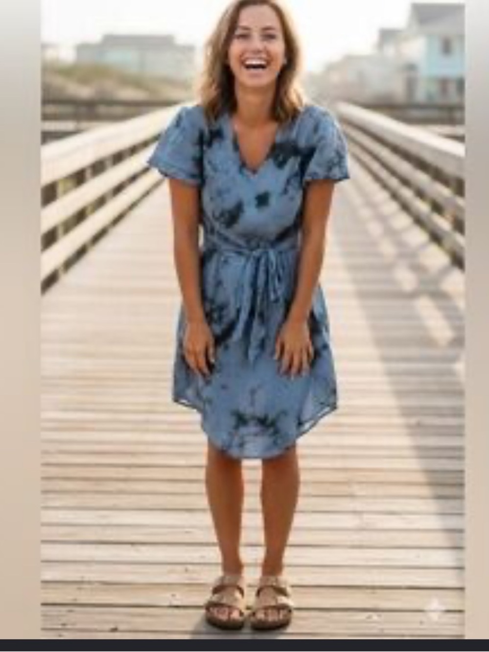 Cloth & Stone Anthropologie Dress S Tie Dye Boho Festival Mini v neck Tie waist